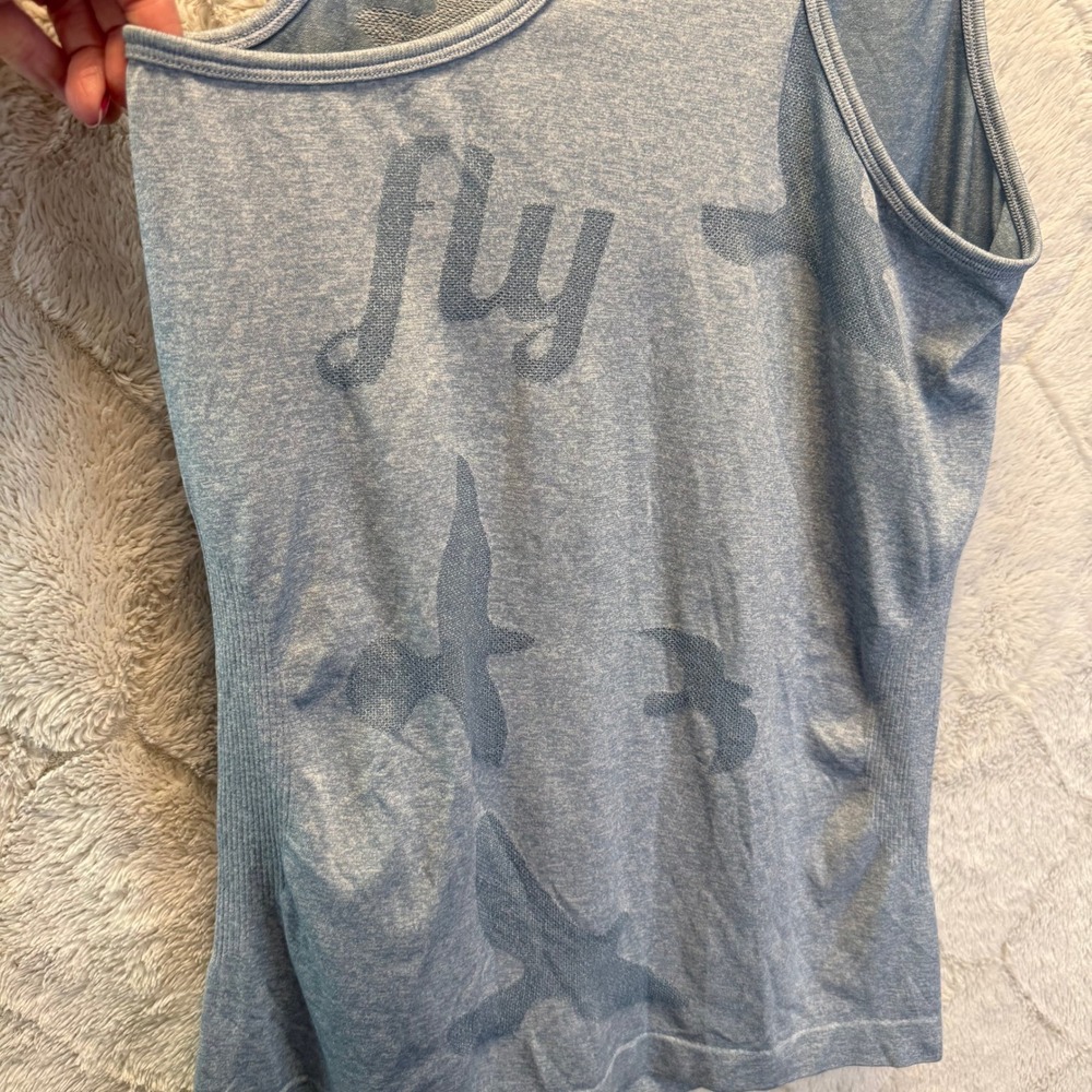 Oiselle Womens M Blue Seamless Racerback Tank Bird Jacquard Fly Running Athletic